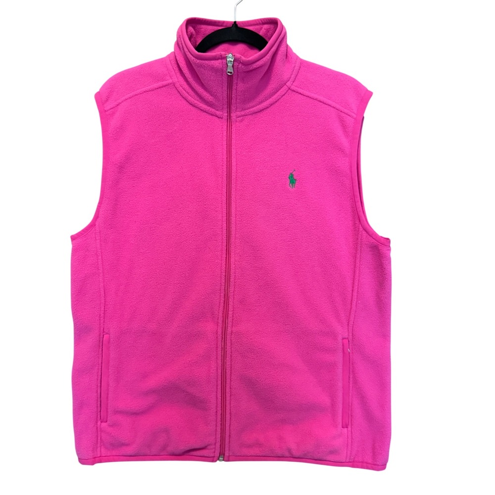 BTG Polo Golf Ralph Lauren Fleece Vest XL Pink Full Zip Layering Preppy Luxury